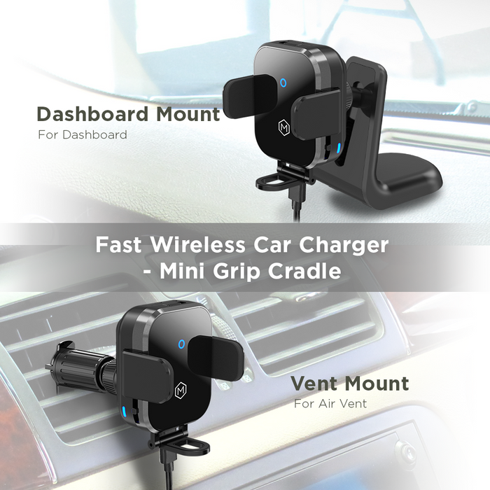 Mini Grip Cradle - 15W Wireless Charger with Vent & Dash Mount & PD20 Car charger