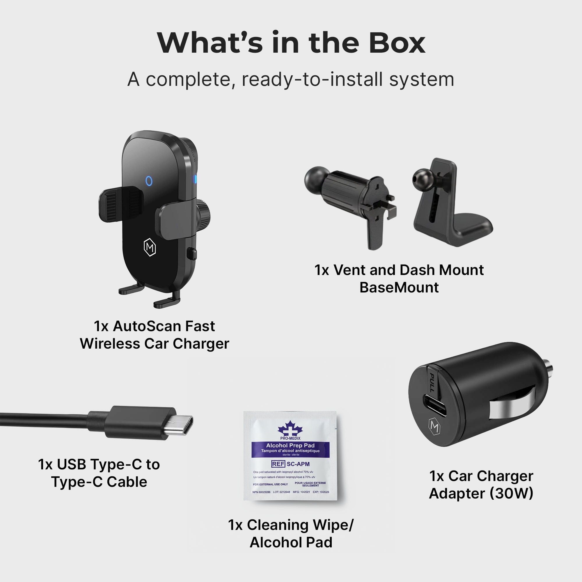 Auto Scan Grip Cradle - 15W Wireless Charger with Vent & Dash Mount & PD20 Car charger