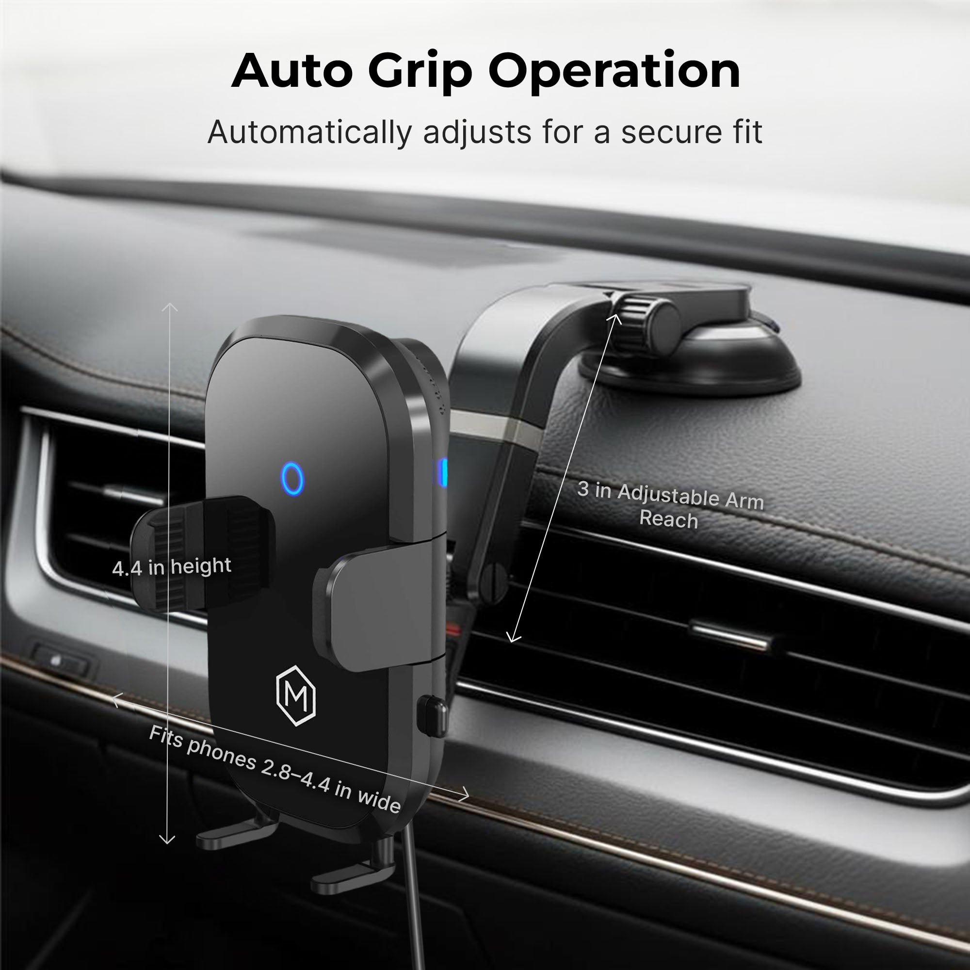 Auto Scan Fast Wireless Car Charger Mount with Multi-Angle Adjustable Suction Cup