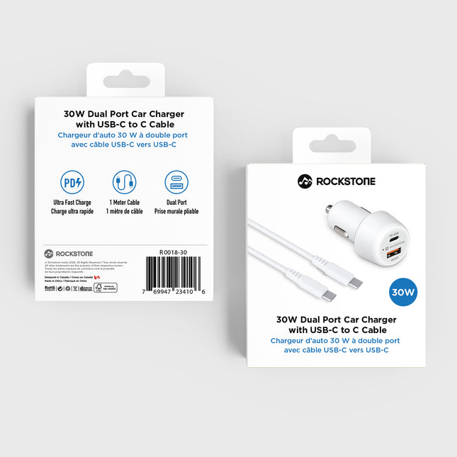 Rockstone 30W Dual Port Car Charger with USB-C to USB-C Cable