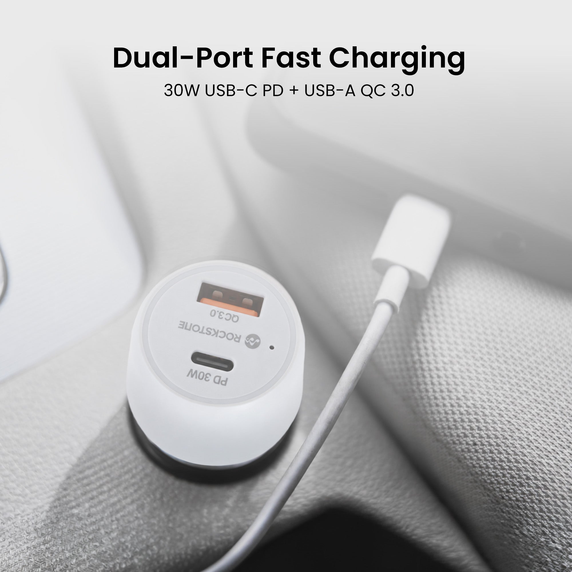 30W Dual Port Car Charger with USB-C to Lightning Cable