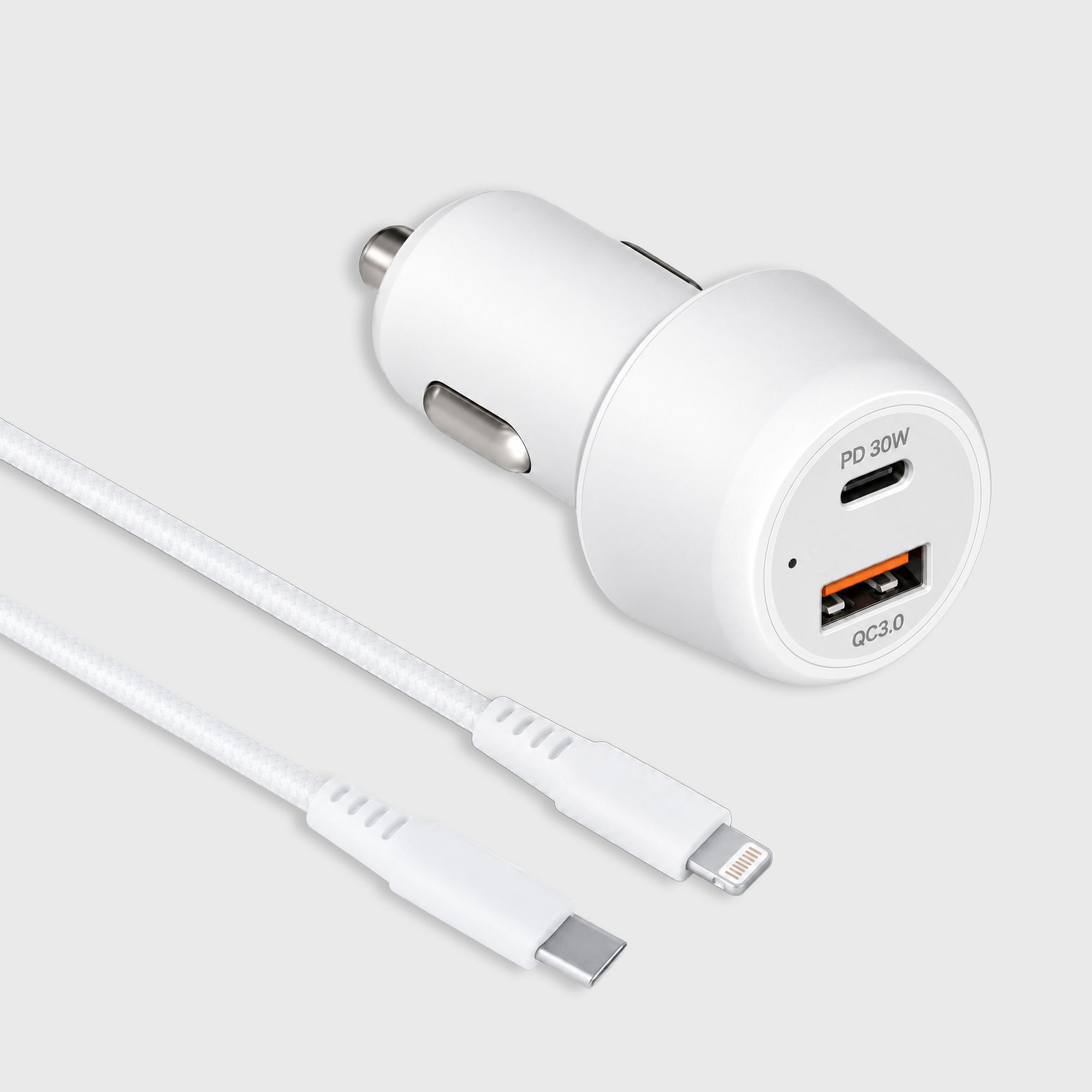 30W Dual Port Car Charger with USB-C to Lightning Cable