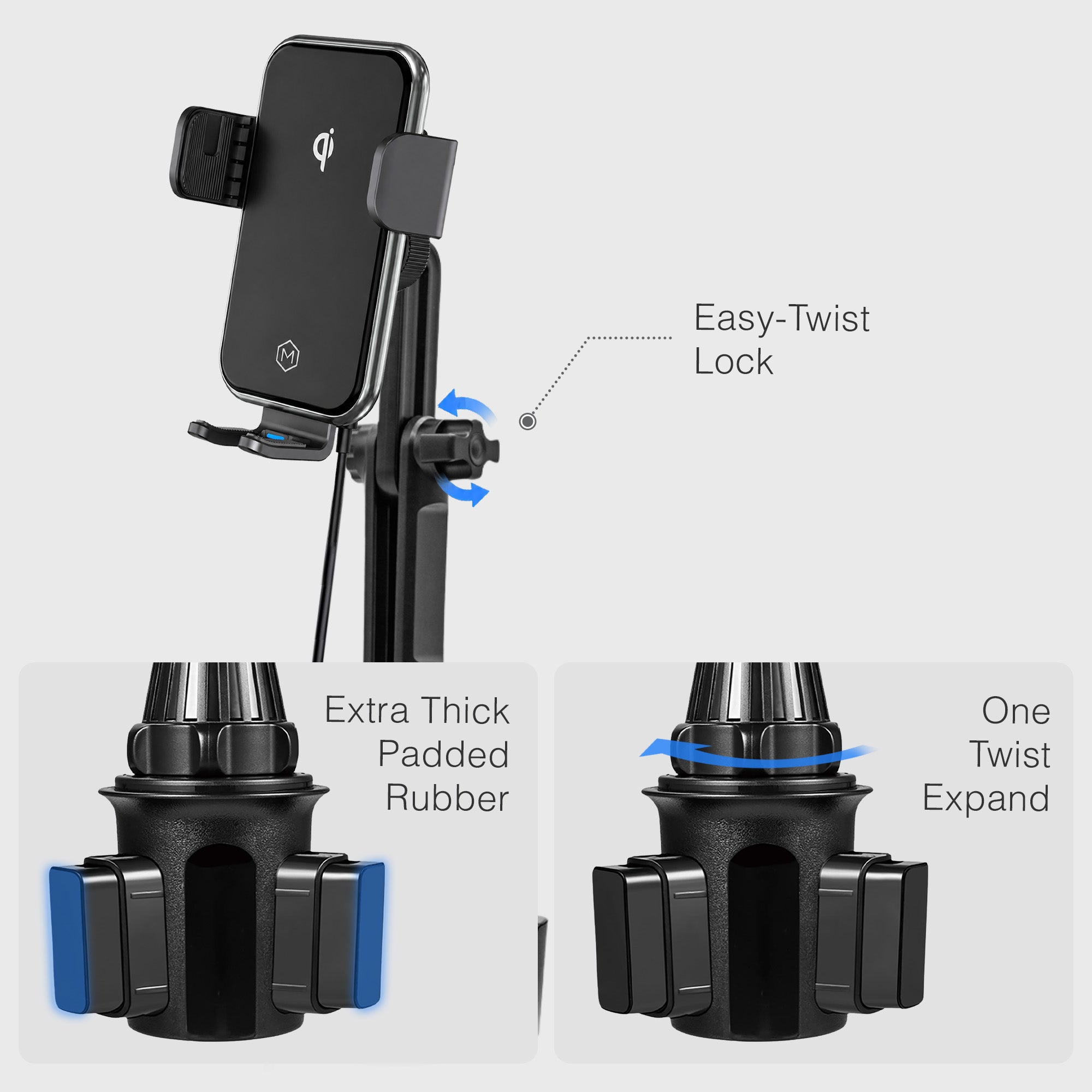 Mighty Mount Auto Grip Fast Wireless Car Charger Cup Holder Phone Mount Qi Certified