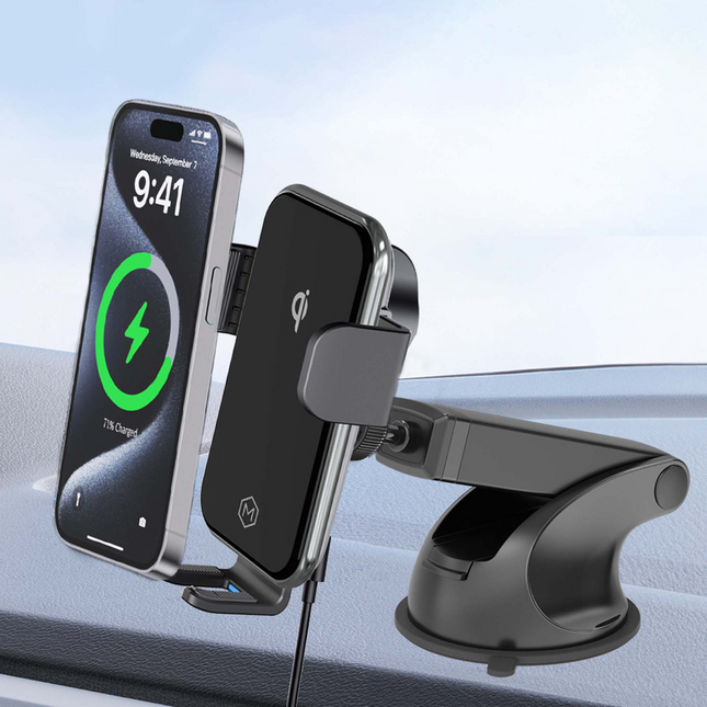 Qi 15W Wireless Car Charger & Telescopic Suction Cup Mount
