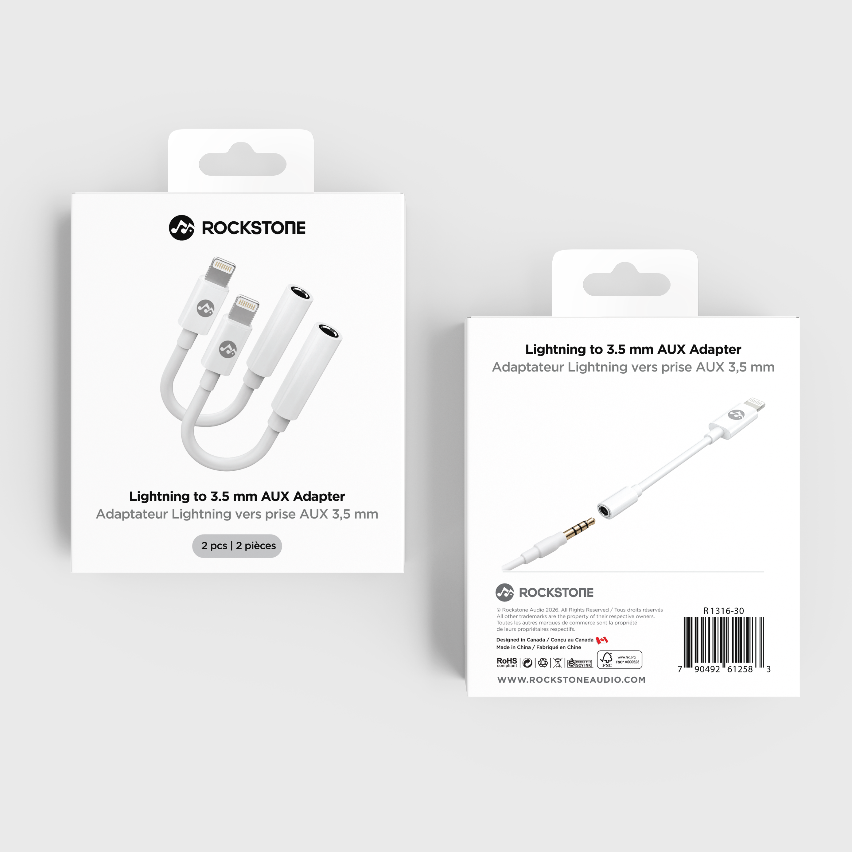 Rockstone Lightning to 3.5mm AUX Adapter (Dual Pack)