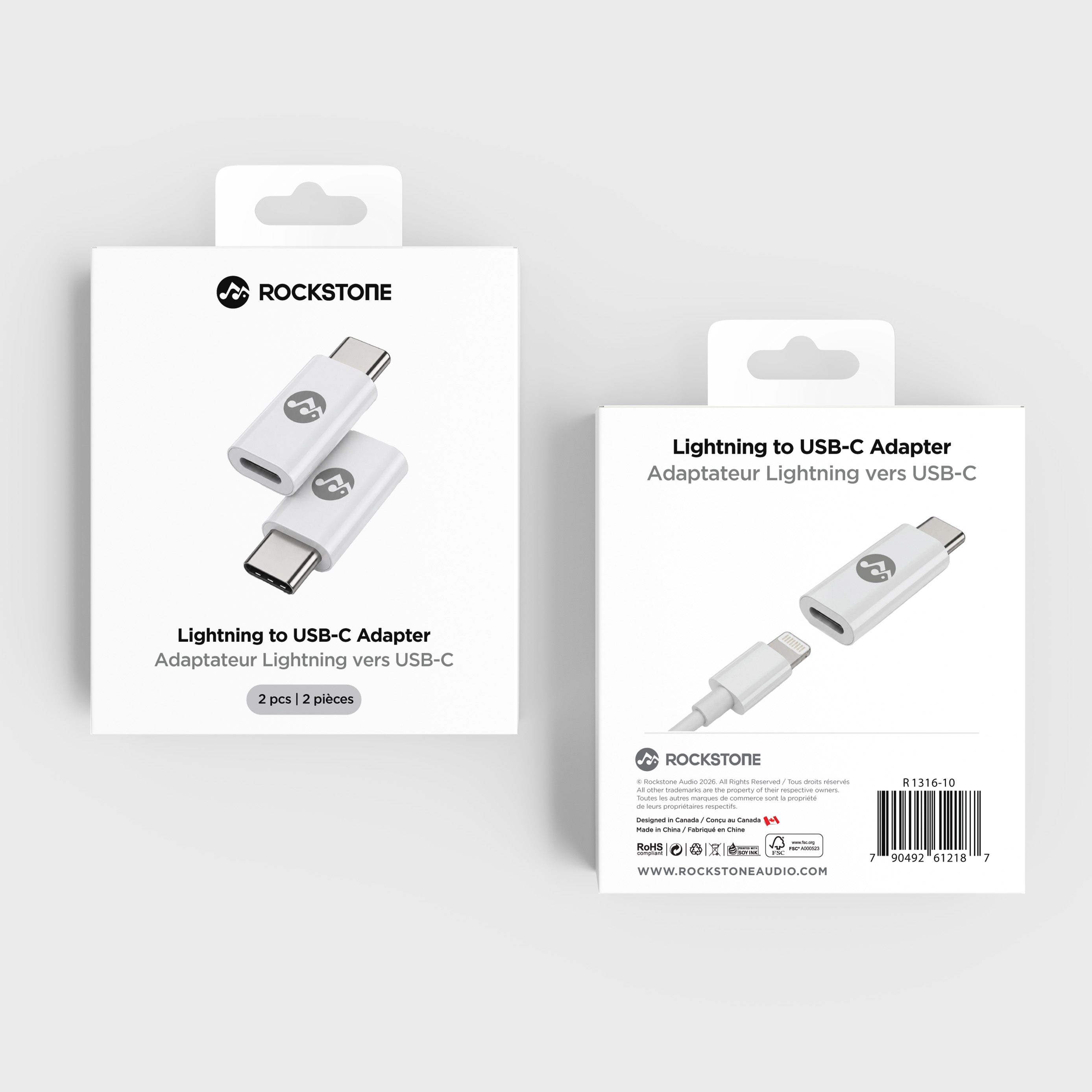 Rockstone Lightning to USB C Adapter (Dual Pack)