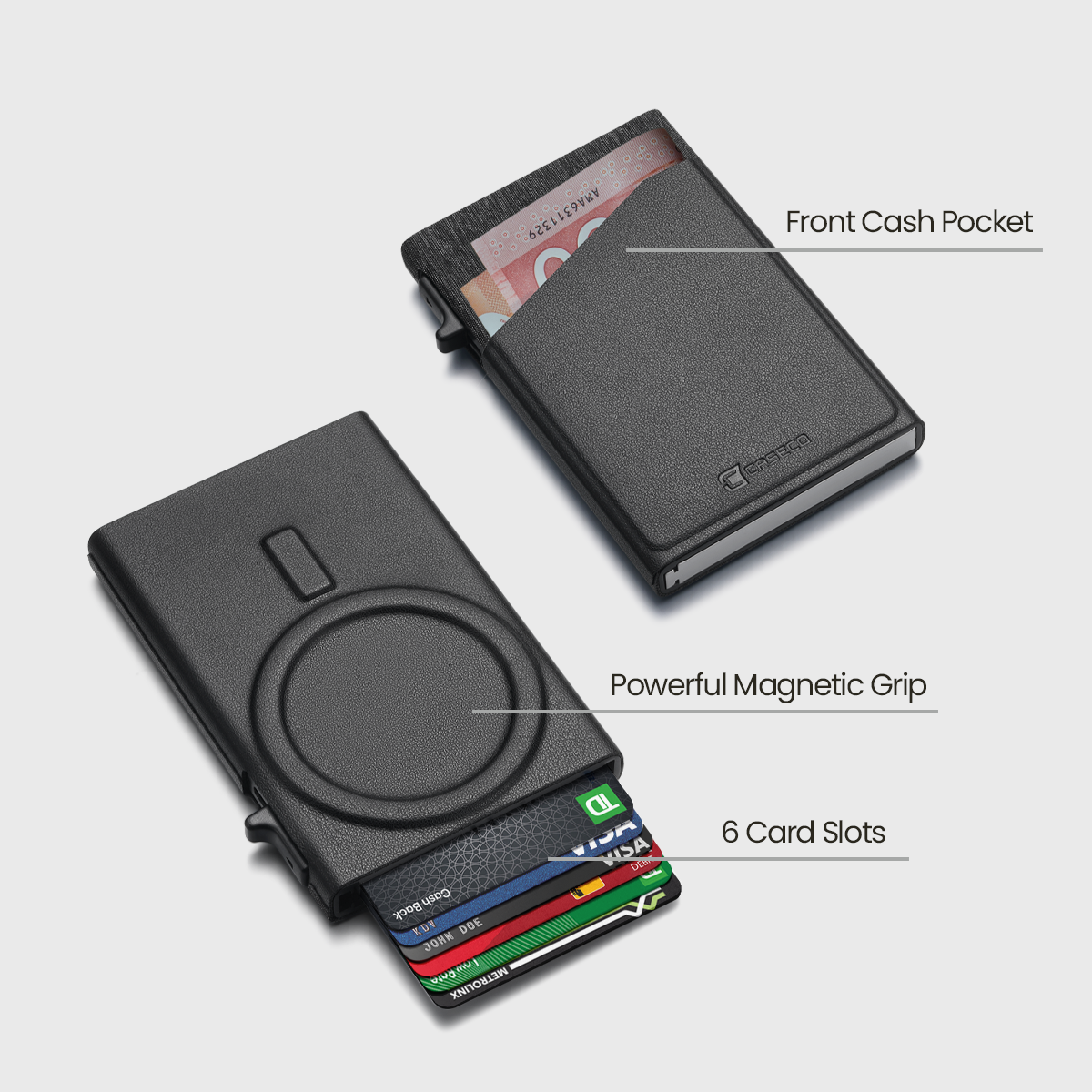 MagSafe Leather Wallet Case with 6 Card Slots & Front Cash Pocket
