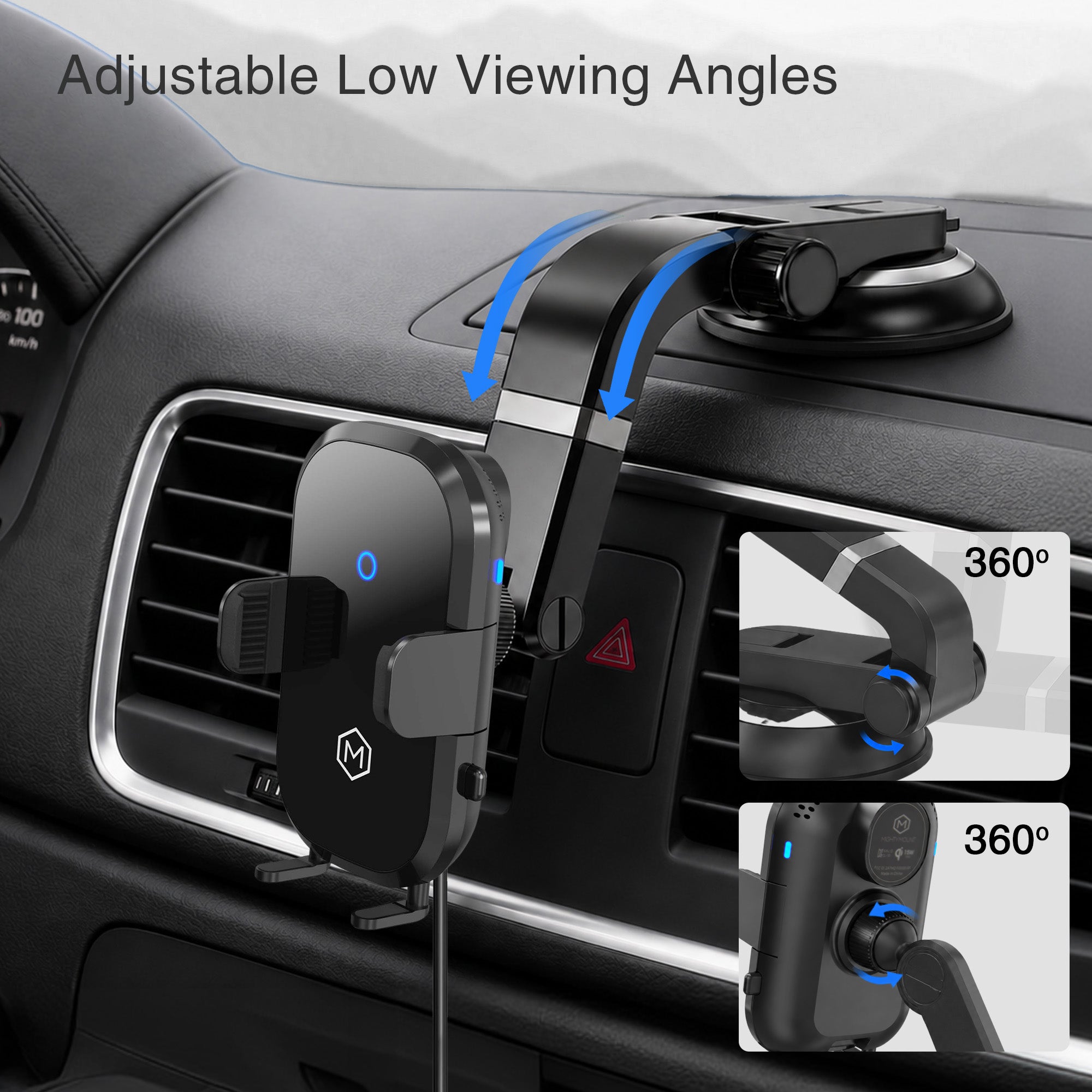 Mighty Mount Auto Scan Fast Wireless Car Charger Mount with Multi Angle Suction Cup