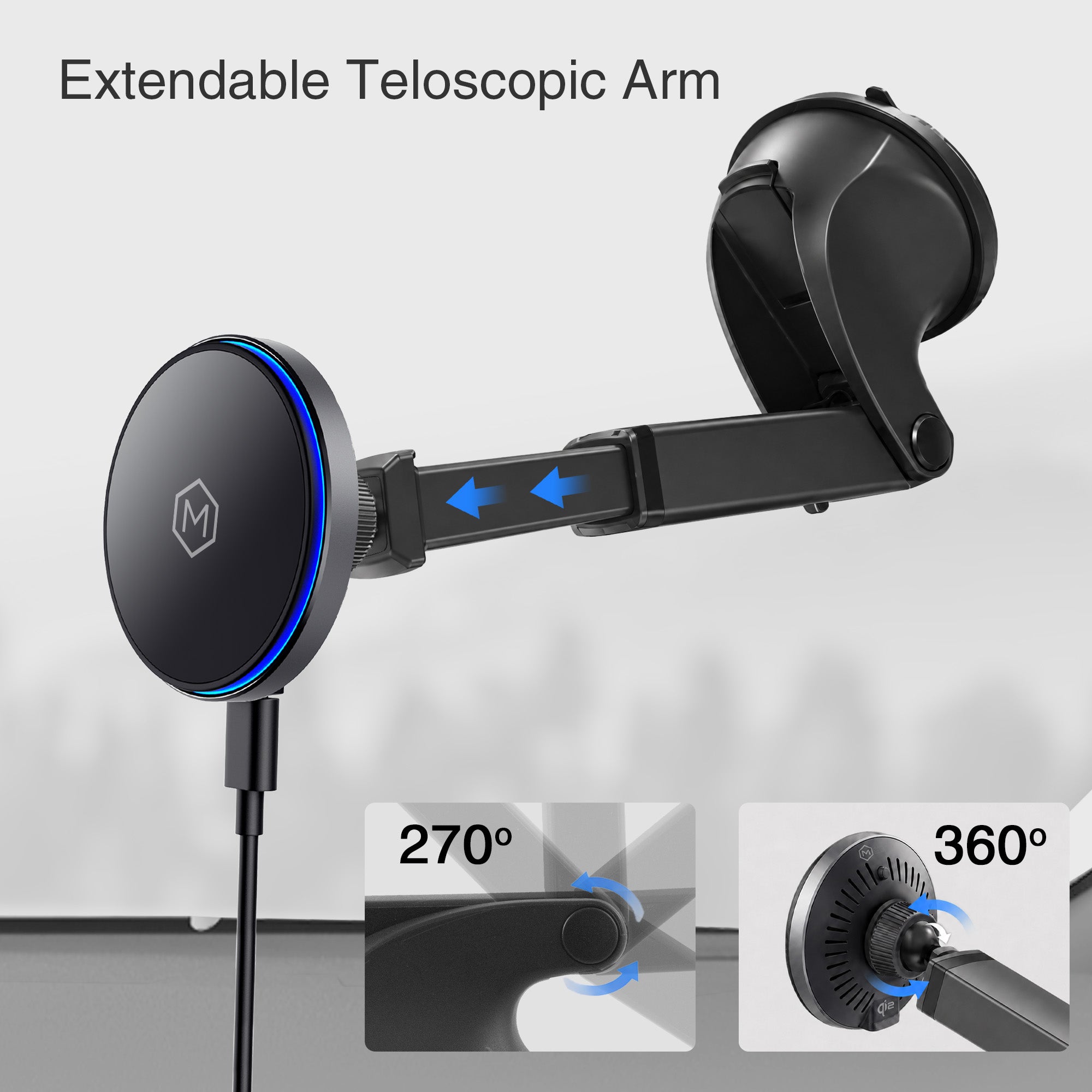 Mighty Mount MagSwitch Qi2 Wireless Charger Telescopic Suction Cup Mount