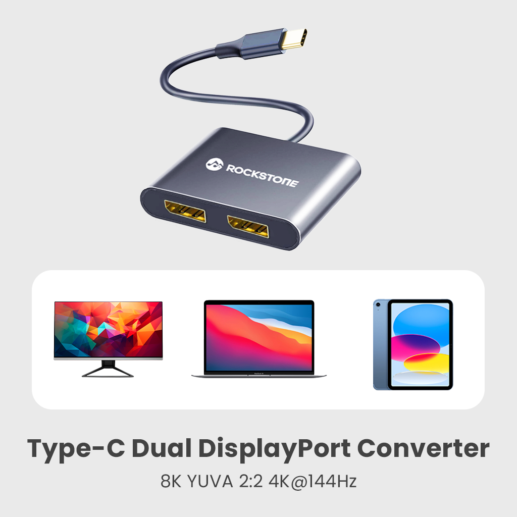 Rockstone Type C to Dual Display Port Converter