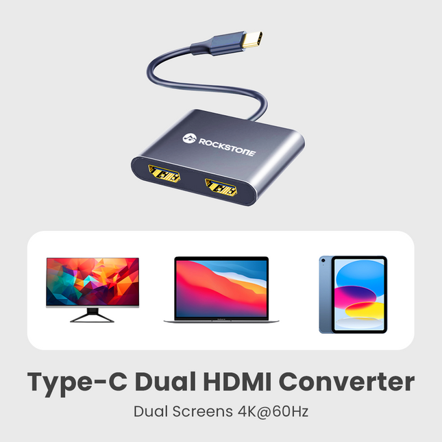 Rockstone Type C to Dual HDMI Converter