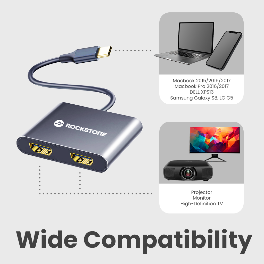 Rockstone Type C to Dual HDMI Converter