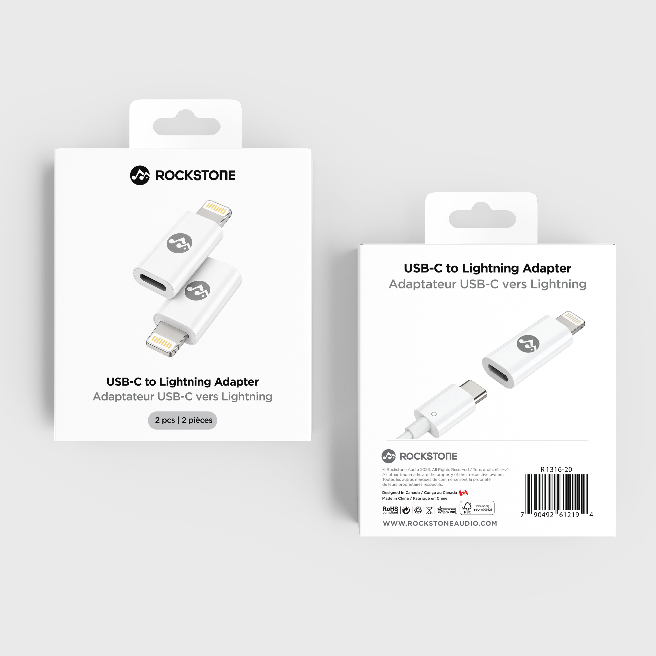 Rockstone USB C to Lightning Adapter (Dual Pack)