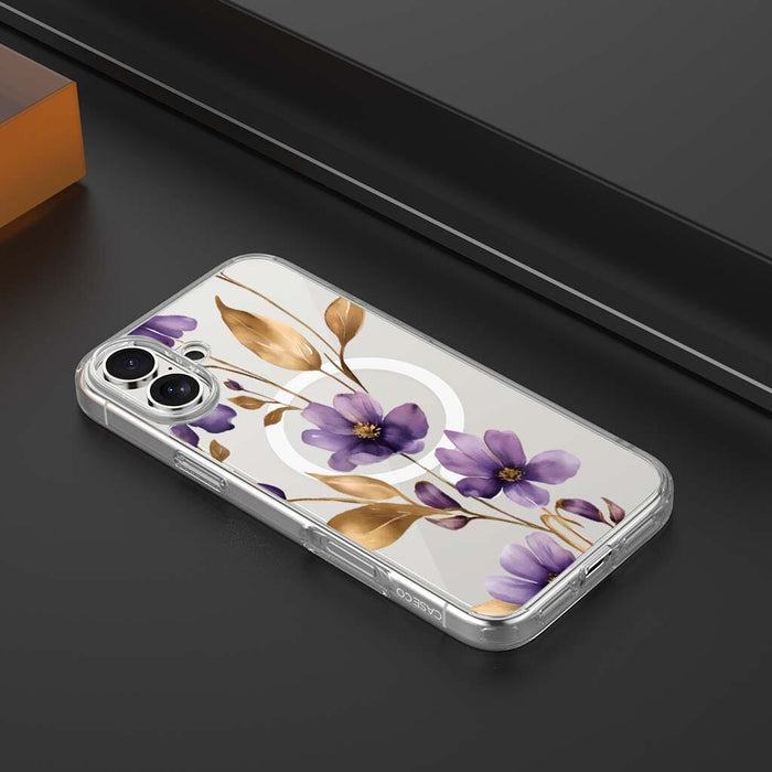 Purple Wildflower Clear Design Case with MagSafe - iPhone 16