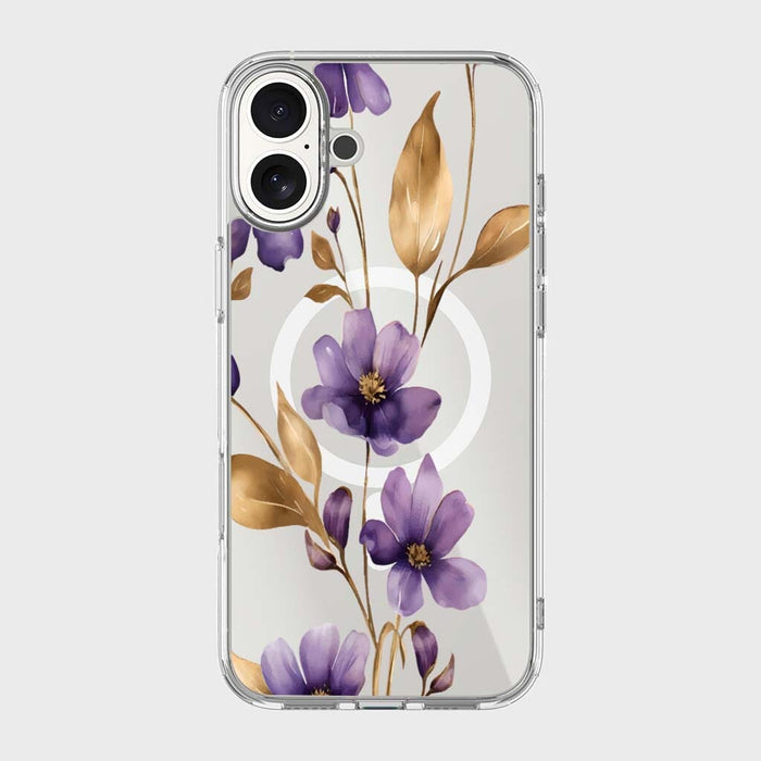 Purple Wildflower Clear Design Case with MagSafe - iPhone 16