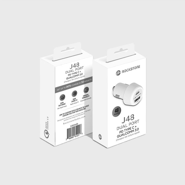 J48 Dual Port PD 30W QC 3.0 Car Charger