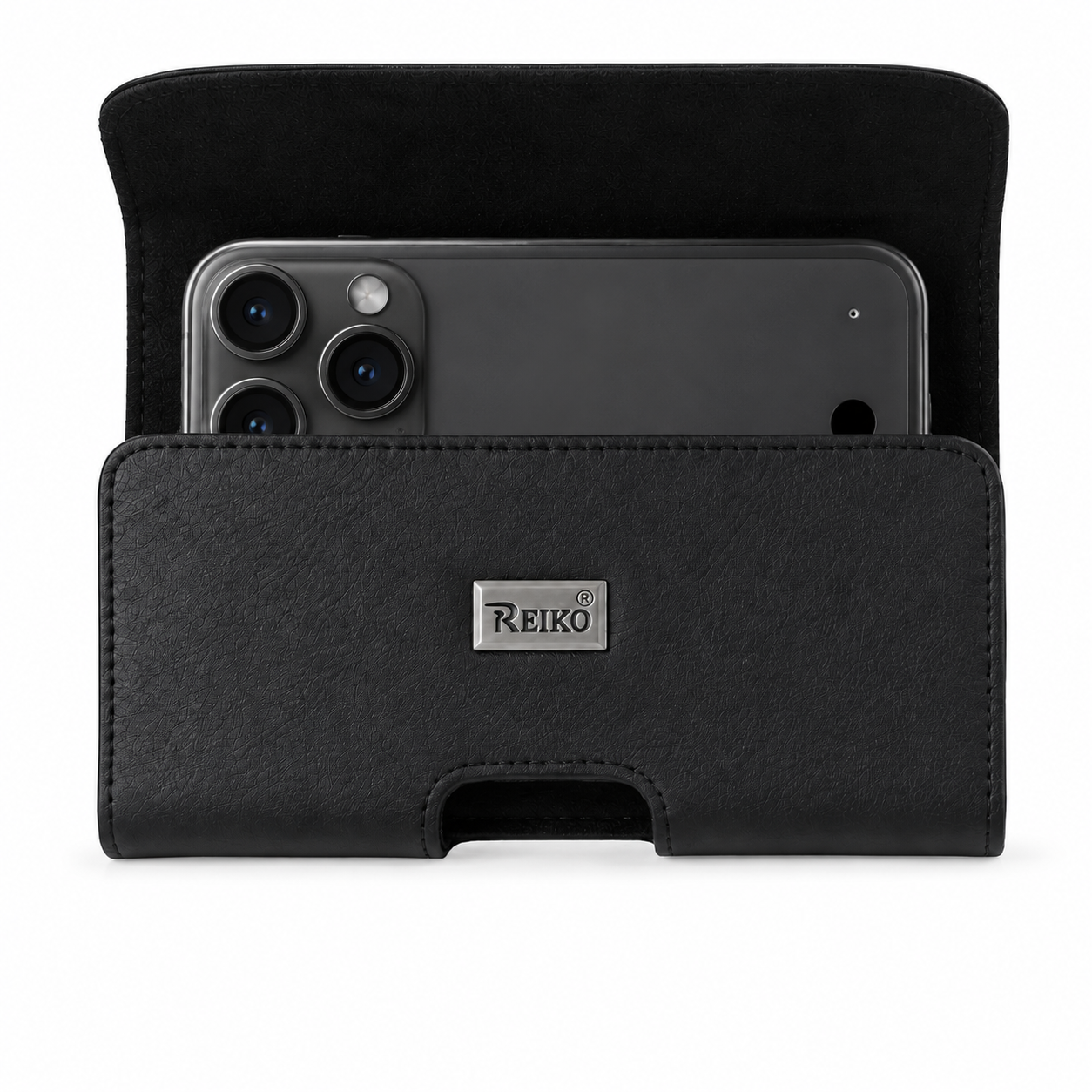 Horizontal Leather Pouch With Embossed Logo In Black (7.0X3.9X0.7 Inches)