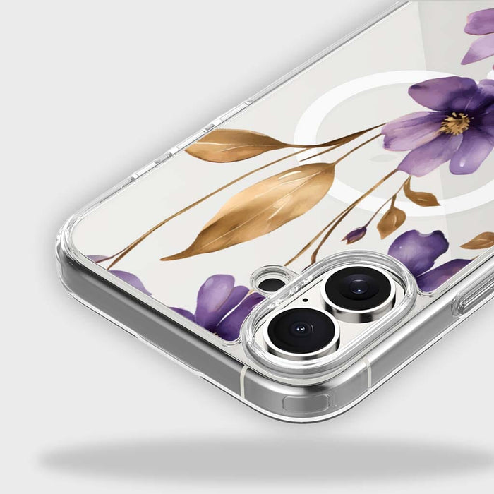 Purple Wildflower Clear Design Case with MagSafe - iPhone 16