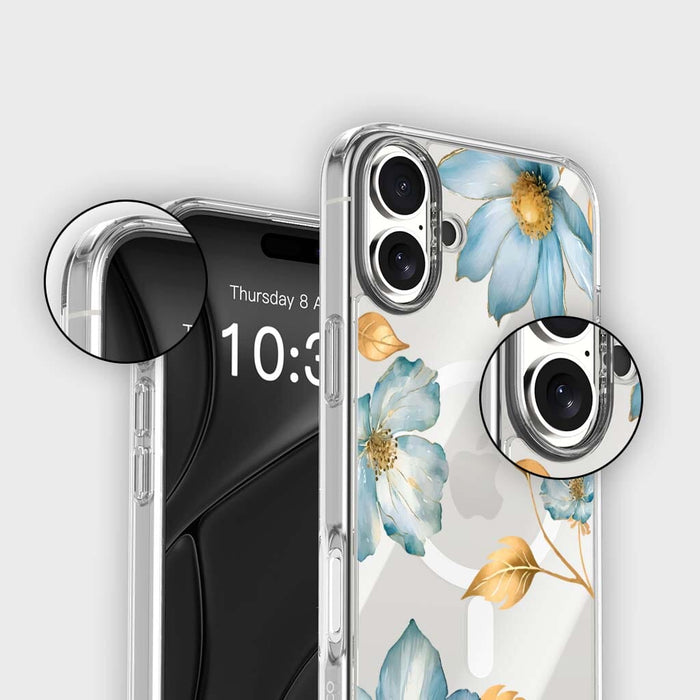 Blue Wildflower Clear Design Case with MagSafe - iPhone 16