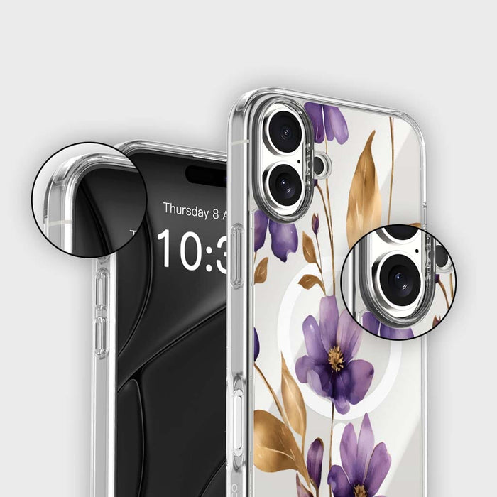 Purple Wildflower Clear Design Case with MagSafe - iPhone 16