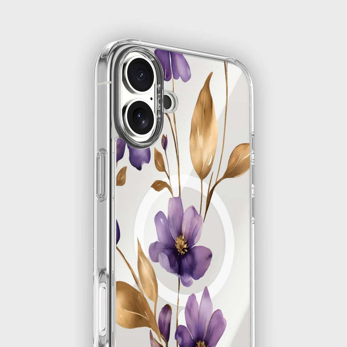 Purple Wildflower Clear Design Case with MagSafe - iPhone 16