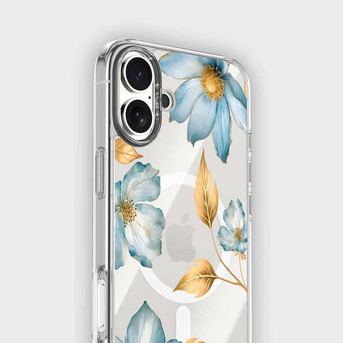 Blue Wildflower Clear Design Case with MagSafe - iPhone 16