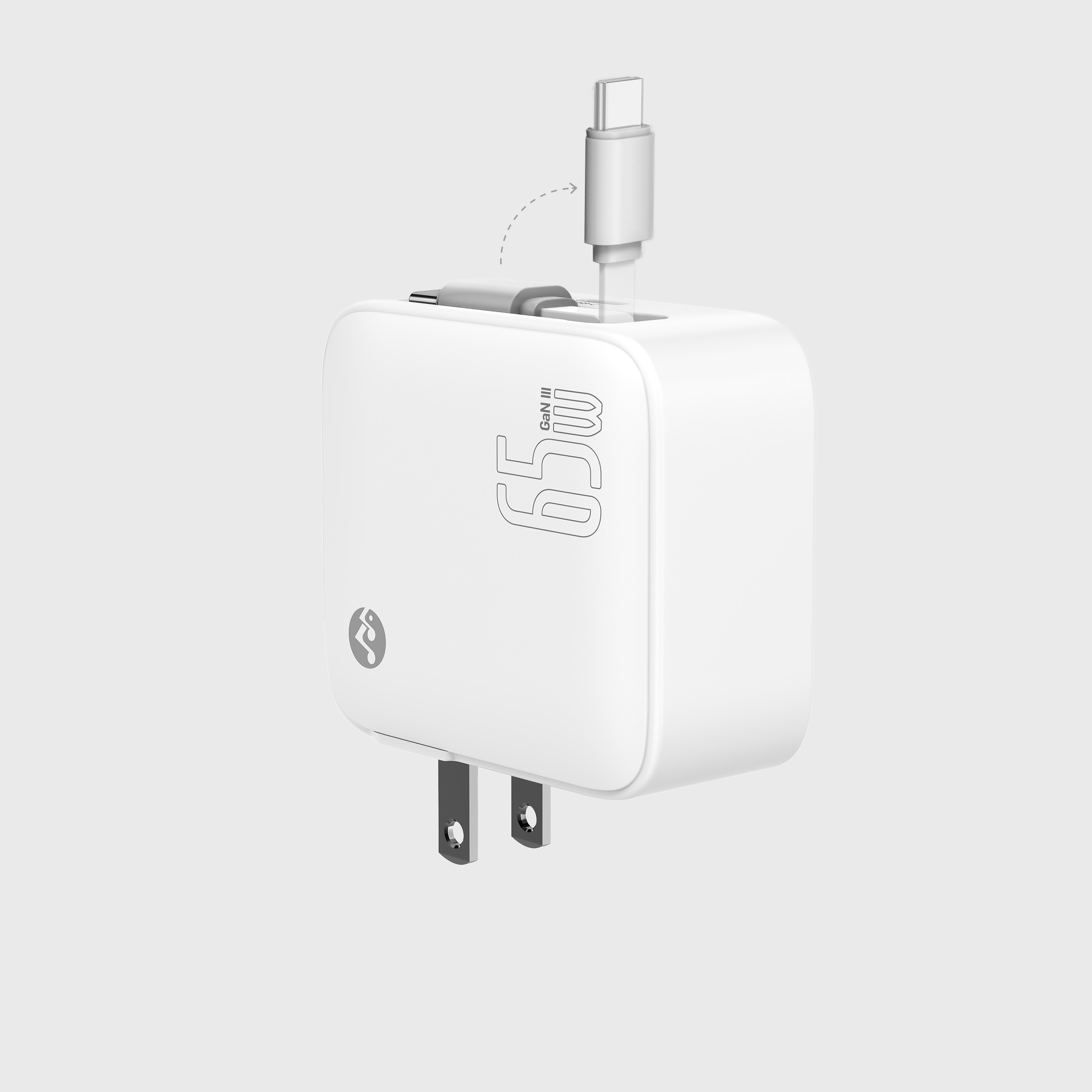 Retract - Dual Port 65W Foldable Wall Charger with Built-in 100W USB-C Cable