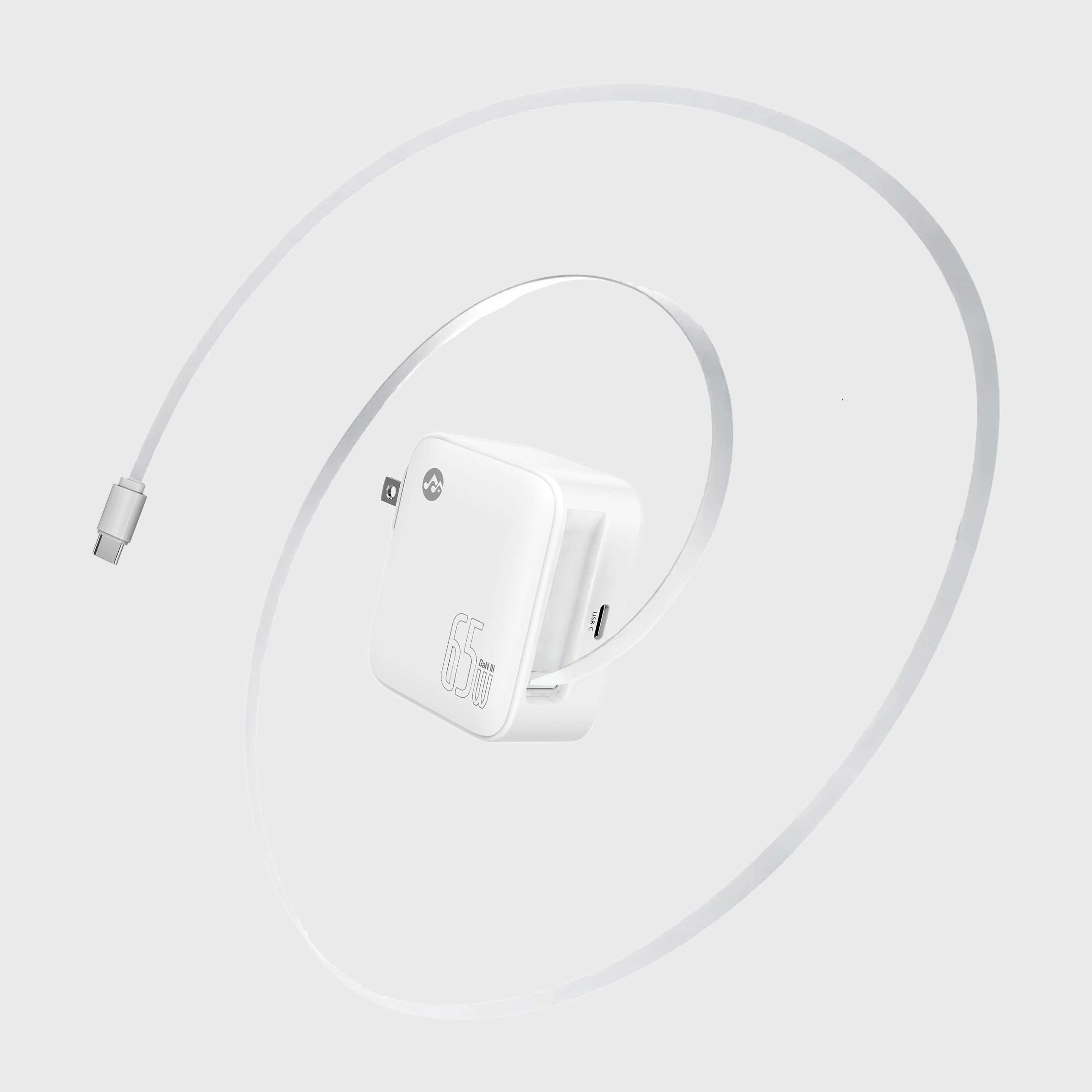 Retract - Dual Port 65W Foldable Wall Charger with Built-in 100W USB-C Cable