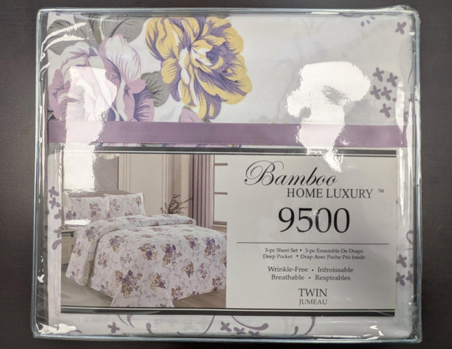 Bamboo Home Luxury 9500 -- 3 pc sheet set --Twin size--Assorted colors / Prints