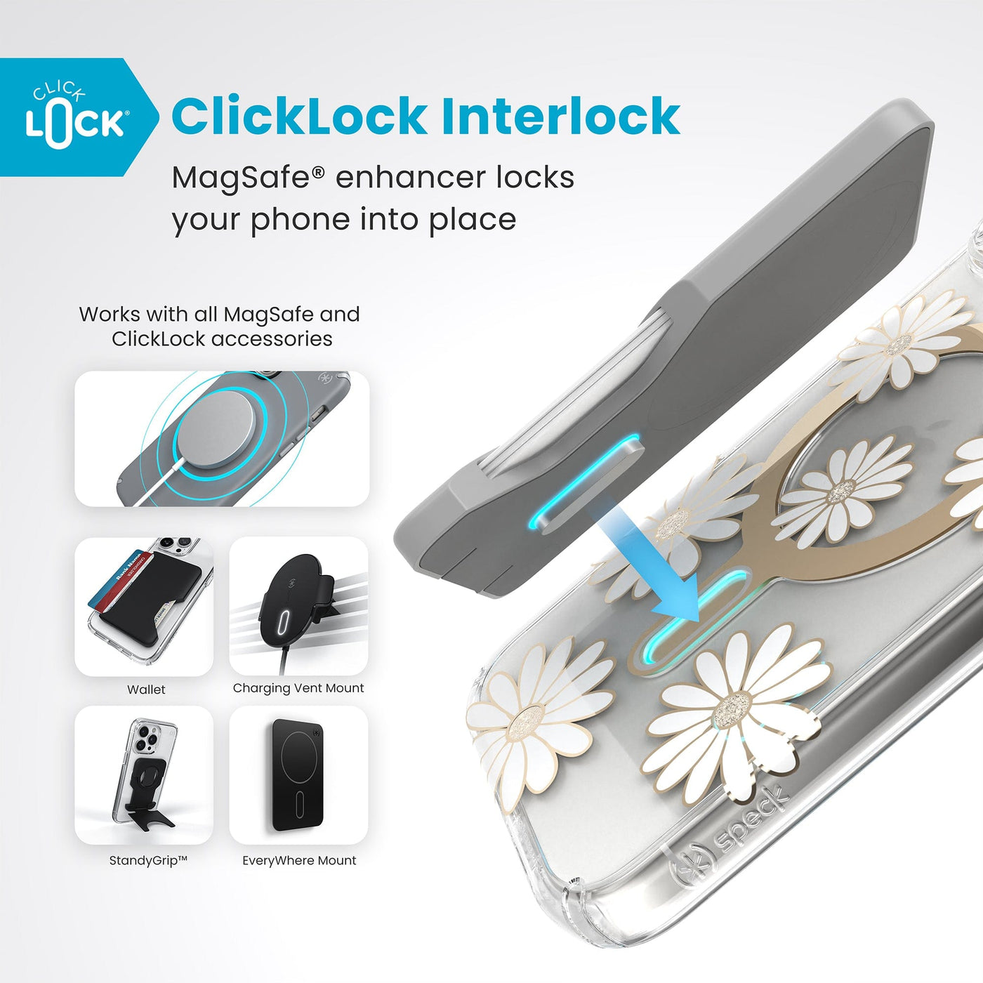 Speck iPhone 16 Pro Max Presidio Lux + ClickLock - Daisies