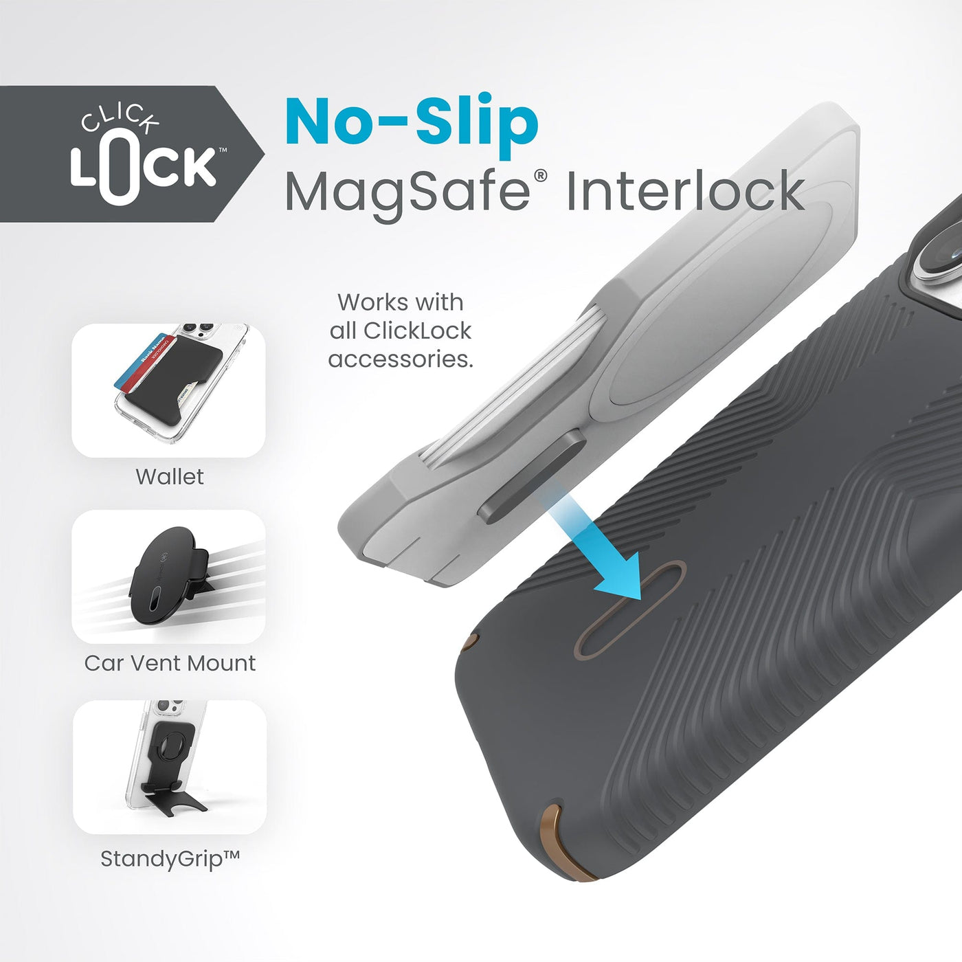 Speck iPhone 15 Pro Presidio2 Grip + ClickLock - Grey