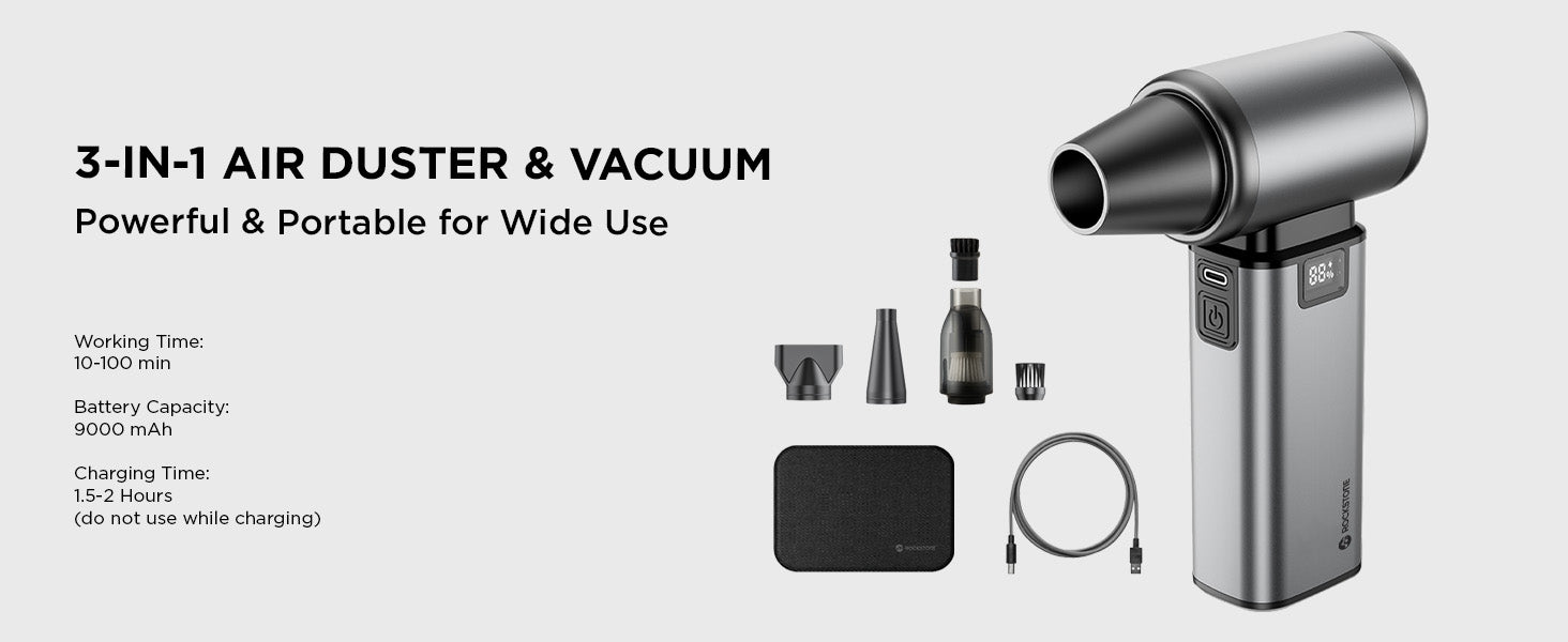 Rockstone Vortex 3-in-1 Air Duster & Vacuum