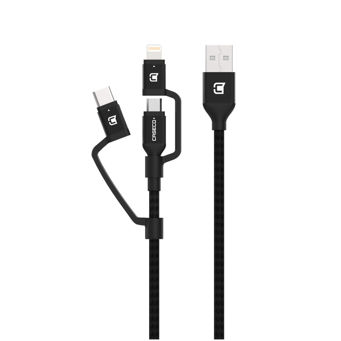 Braided 3 in 1 Cable - USB Type C, Micro USB and Lightning - 2 Meter