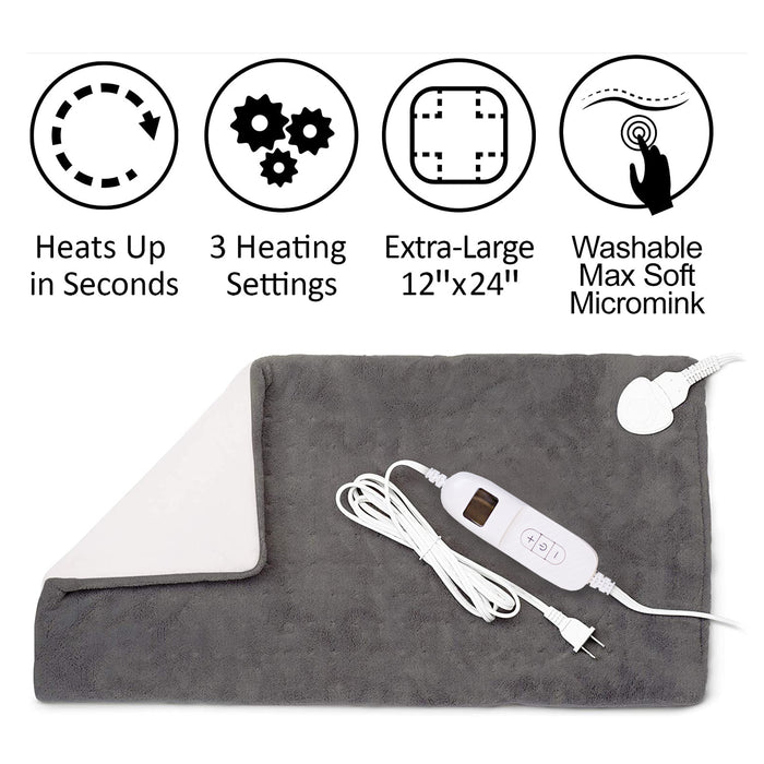 Electric Heating Pad for Back Pain Relief, 12” x 24”