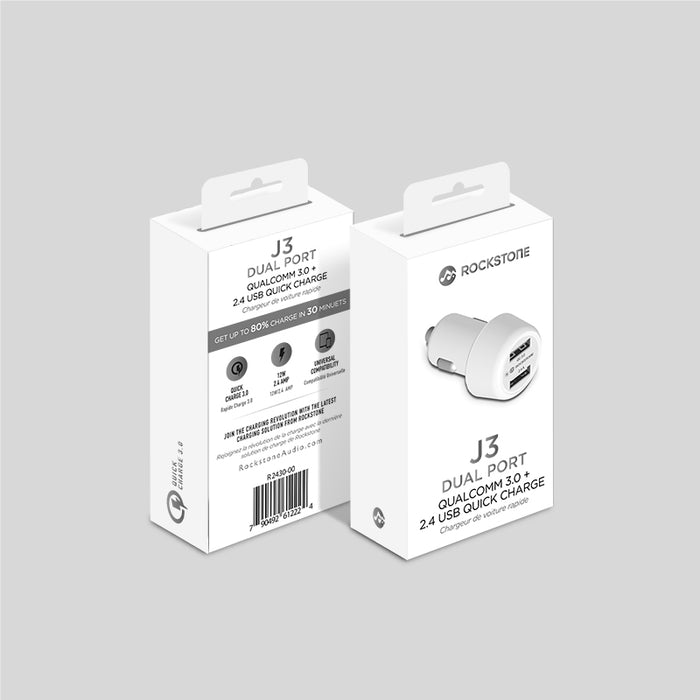 J3 Dual Port - Qualcomm 3.0 + 2.4 USB Quick Car Charger