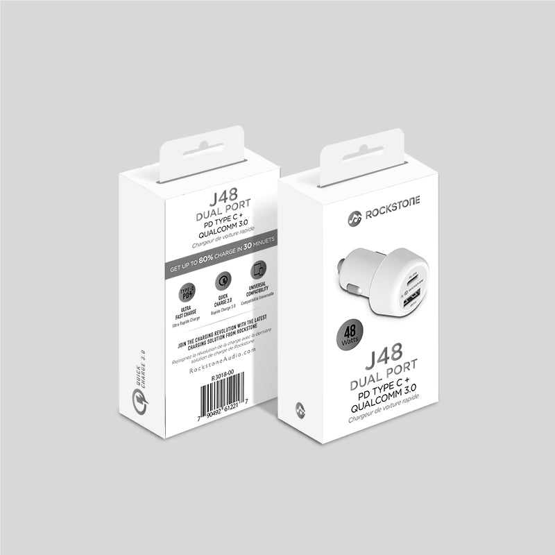 J48 Dual Port PD 30W + QC 3.0 Car Charger