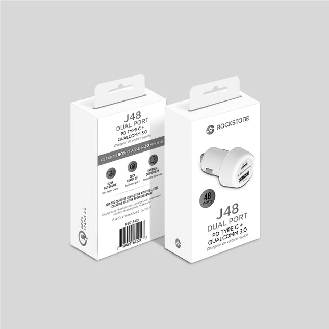 J48 Dual Port PD 30W + QC 3.0 Car Charger